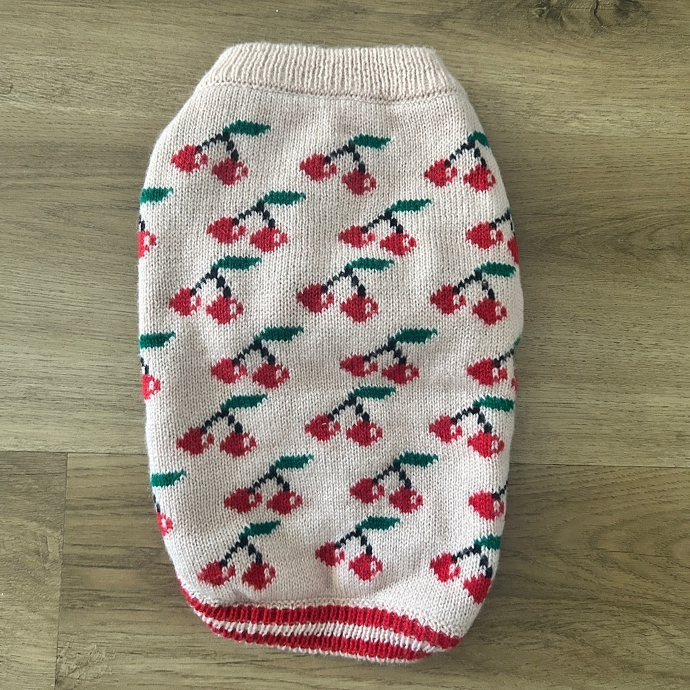 Cherry Print Knit Dog Sweater, Size: Medium- NWOT